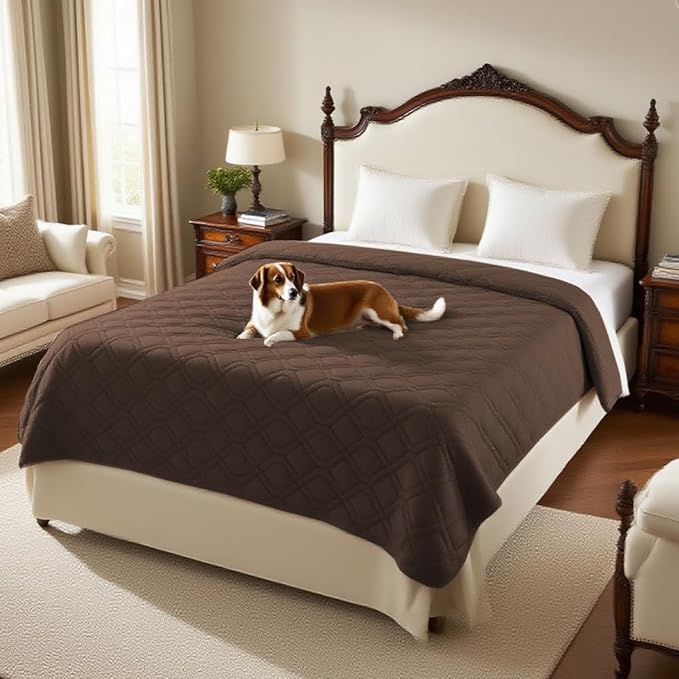 PrinceDeco Waterproof Dog Blanket Replacement Dog Bed Cover with Anti-Slip Back Washable Large Pet Couch Cover for Furniture Bed Couch Sofa(52x82 Inch,Brown)