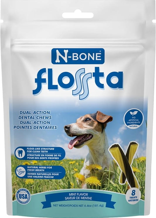 N-Bone FLOSSta Dual Action Dental Chews Mint Flavor, 6.4-oz Bag