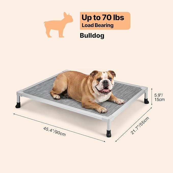 Veehoo Chew Proof Elevated Dog Bed, Silver Aluminum Dog Cot, Pre-Assembled | Cooling Raised Dog Bed for Small Medium Dogs, Indestructible Dog Bed for 36" Crate, Breathbale, Non-Slip Feet, Indoor Outdoor