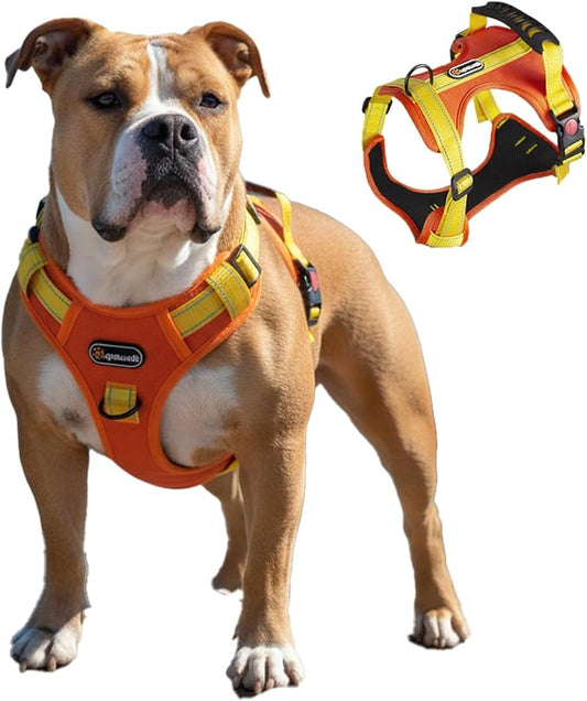 Tactical Dog Harness for Large Medium Dogs No Pull Adjustable Pet Vest with Reflective Straps Front & Back Clips Handle for Hiking Walking Hunting– 4 Sizes with or Without Leash (Orange, XL)