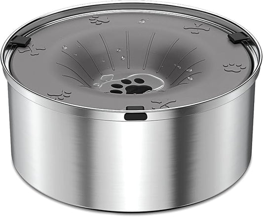 SCHITEC Dog Water Bowl No Spill 40oz/1.2L Slow Drinking Anti-Splash Stainless Steel Dog Bowl with Floating Disk, Spill Proof Pet Travel Water Dispenser for Sloppy Messy Drinkers(Gray)