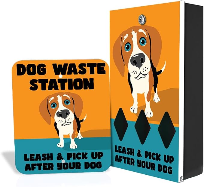 Designer Dog Waste Station Dual Color Dogs Beagle - Roll Bag System (Most Popular) - Free 400 Waste Bags & 25 can Liners - Over 500k Sold in USA (Beagle | Matte Black)