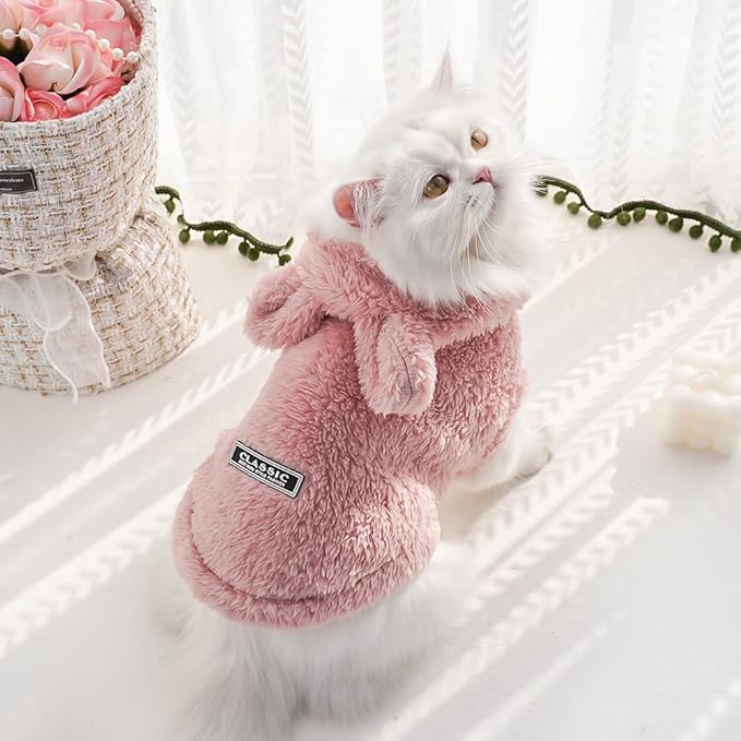 Selena Cat Bunny Ears Costume Cute Dog Kitten Hoodies Sweater Rabbit Ears Puppy Pet Apparel (XX-Large,Pink)