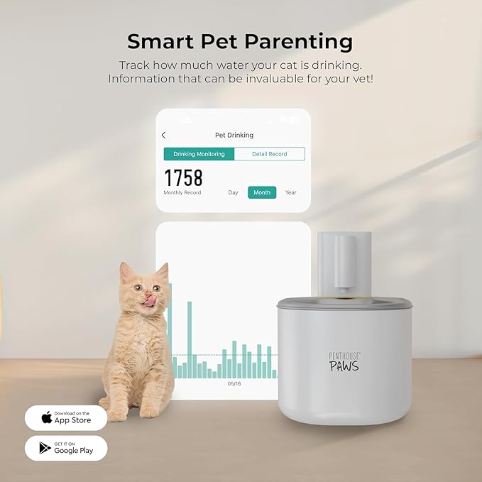 Penthouse Paws Smart Wireless Water Fountain for Cats and Dogs, 3.5L, App-Controlled, Whisper-Quiet, Easy to Clean Pet Water Fountain, Water Dispenser (White)