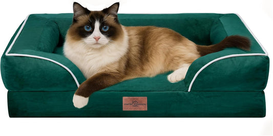 Comfort Expression Small Dog Beds Waterproof Cat Beds Orthopedic Foam Sofa Beds for Small Dogs Comfy Pet Bed with Washable Removable Cover & Non-Slip Bottom(XX-Small,Emerald)