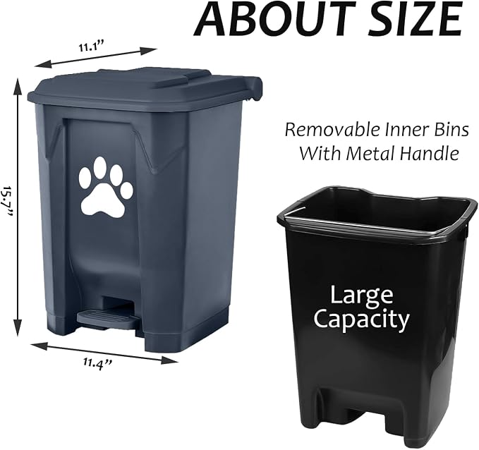 Dog Poop Trash Can Outside Outdoor Pet Waste Bucket with Lid Garbage Bin | Outdoors Pet Waste Station Dog Waste Disposal Container with Removable Inner Bin for Garden Yard Home Dog With Waste Bag Grey