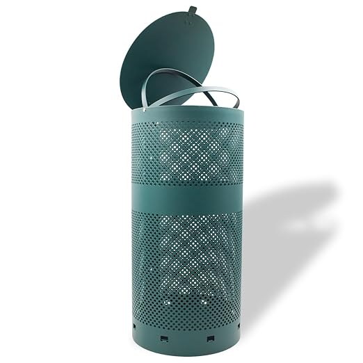 ZERO WASTE USA - Aluminum Outdoor Trash Can, 10 Gallon, Matte Green | Rust-proof 10-gallon aluminum outdoor trash can, post or wall mount, built-in liner clamps, weather-resistant lid