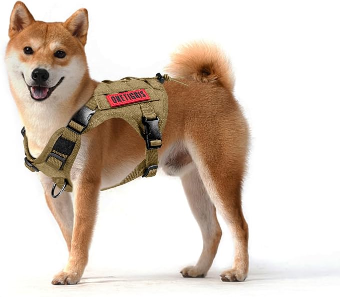 OneTigris Tactical Dog Harness with Handle No-Pull Adjustable for Small Dog | Military 1000D Pullable Nylon, Service Dog Vest with Hook & Loop Panels, Easy On & Off for Walking Hiking Training Brown XS