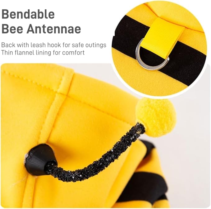 Selena Cat Bee Antennae Costume Hoodies Cute Bee Stripes Dog Kitten Puppy Pet Apparel (Small,Yellow&Black)