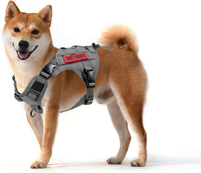 OneTigris Tactical Dog Harness Vest No-Pull Service Dog Vest for Small Dogs | 1000D Pullable Nylon, with Control Handle and Hook & Loop Panels, Easy On & Off, Adjustable for Walking Training Gray XS