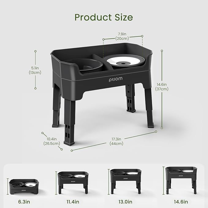 4-in-1 Elevated Slow Feeder Dog Bowls, 4 Height Adjustable Mess Proof Raised Dog Bowl Stand with No Spill Dog Water Bowl, Stainless Steel Dog Food Bowl & Slow Feeder for Large Medium Small Dogs Pets
