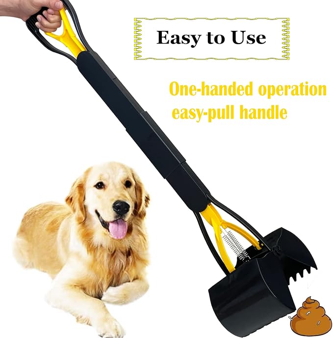 ienjoyed 32“ Tall Pooper Scooper, Large Pooper Scooper for Dogs Heavy Duty, Dog Pooper Scooper with Long Handle & High Strength Durable Spring, Foldable Dog Poop Pick Up