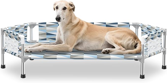 Elevated Dog Bed with Guardrails, Raised Cooling Outdoor Pet Cot Medium | Outdoor Dog Bed with 5-Sided Fence for Training Rest, Portable Hexagon Dog Hammock with Metal Frame, Dog Couch Off the Ground