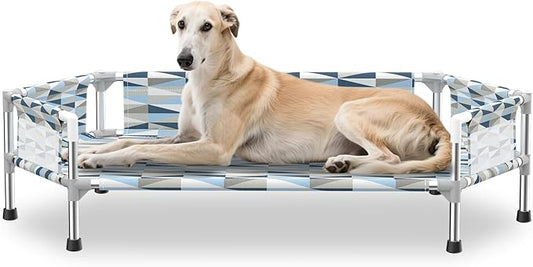Elevated Dog Bed with Guardrails, Raised Cooling Outdoor Pet Cot Medium | Outdoor Dog Bed with 5-Sided Fence for Training Rest, Portable Hexagon Dog Hammock with Metal Frame, Dog Couch Off the Ground