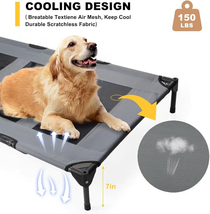 Elevated Dog Bed with Canopy, 48-inch Waterproof Pet Cot, Portable Outdoor Pet Bed with Carry Bag, Indoor/Outdoor Cooling Canopy Dog Tent for Large Dogs (Gray)