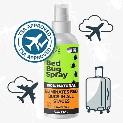 Nature's Dome TSA Approved Travel Bed Bug Spray (3.4 oz) – Natural Bed Bug & Mite Killer, Destroys Eggs on Contact, Non-Staining for Hotel Mattresses & Luggage