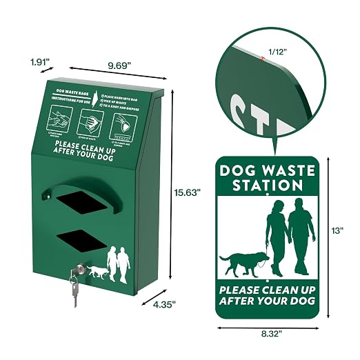 POCHAR Aluminum Outdoor Dog Bag Dispenser with Pick Up Sign for Pet Waste | Rust-Proof Wall-Mounted Poop Bag Dispenser for Dog Waste, Includes Lock & Mounting Hardware