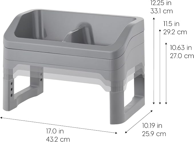 IRIS USA Elevated Pet Feeding Station, Adjustable, Double Bowls, Gray | Made in USA, Feeding Trough, Removable Double Food and Water Bowls, Easy Clean Design, Indoor Pet Feeding System