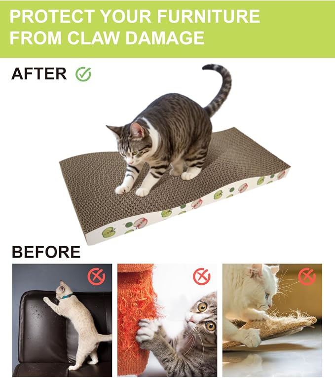 TIMHAKA Cat Scratching Board, Corrugate Cat Scratcher for Indoor Cats with Catnip, Cat Scratch Pad with Premium Scratch Textures Design, Cardboard Cat Scratcher with Double-Sided Usability (Pack of 4)