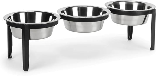 Vision Triple Diner - 3 Bowl Dog Feeder - Medium to Large Dogs - Multi-Dog Feeding Station - Furniture Grade Steel - UV Weather Resistant - No Noise - Indoor/Outdoor - 7" Tall