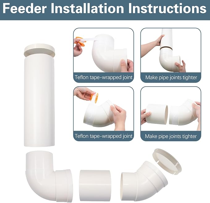 Gravity Dog Self Feeder, Automatic PVC Pipe Pet Food Dispenser, Large Capacity Hanging Chicken Feeder Station, Auto Refill Bowl for Cat Dog Chicken Turkeys Indoor & Outdoor Use, White