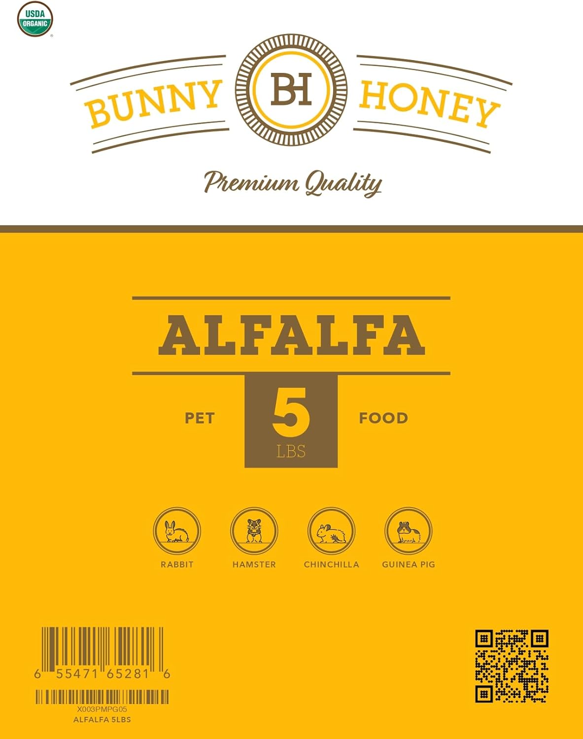 Bunny Honey Organic Alfalfa Hay for Guinea Pigs 12 lb Dim wt/5 lb High-Protein & Calcium, Supports Growth & Dental Health, Fresh & Nutritious