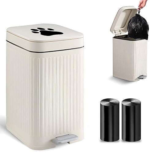 Dog Poop Trash Can Outside - 5L/1.3Gal Small Outdoor Trash Can with Lid | Outdoor Dog Poop Trash Can with Foot Pedal, Dog Waste Container with 40 Bags, Lid Soft Close for Pet, White