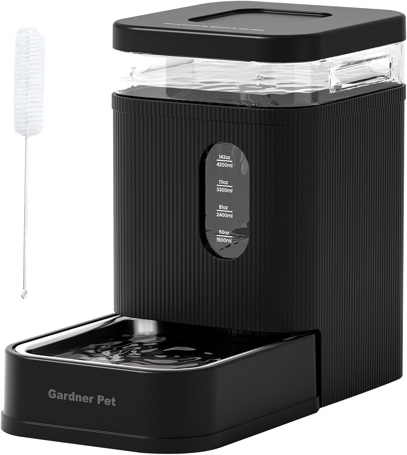 Gardner Pet Automatic Dog Water Dispenser Gravity Waterer with Stainless Steel Bowl Water Dispenser 6.5L Large Capacity Water Feeder for Dogs Cats Pets, BPA-Free Noise-Free (Black, 6.5L)