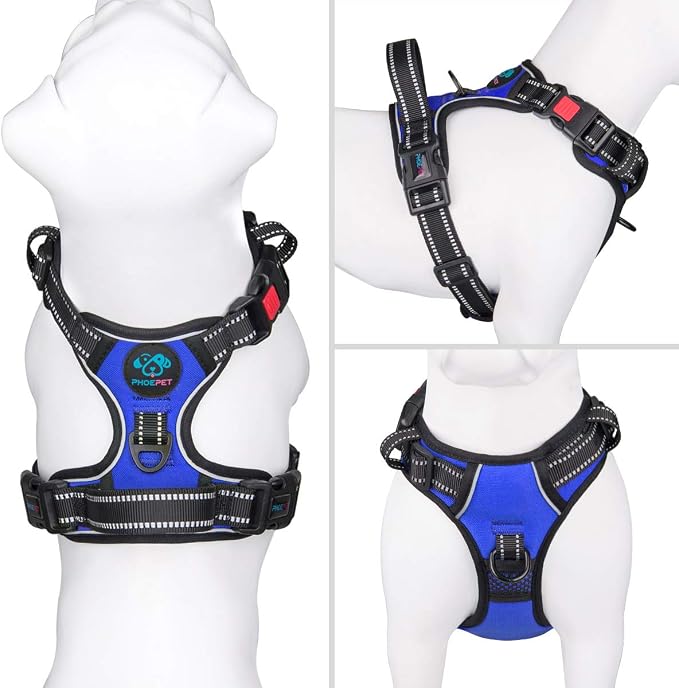 No Pull Dog Harness Medium Reflective Front Clip Vest with Handle | Adjustable 2 Metal Rings 3 Buckles,[Easy to Put on & Take Off](XS, Royal Blue)