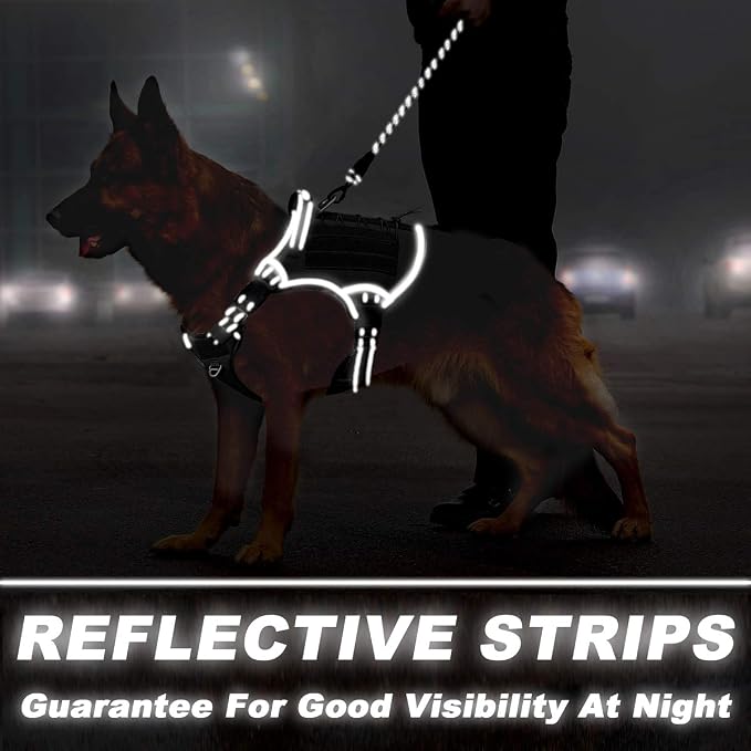 Tactical Dog Harness Large,Military Service Weighted Dog Vest Harness Working Dog MOLLE Vest with Loop Panels,No-Pull Training Harness with Leash Clips for Walking Hiking Hunting(Black,L)