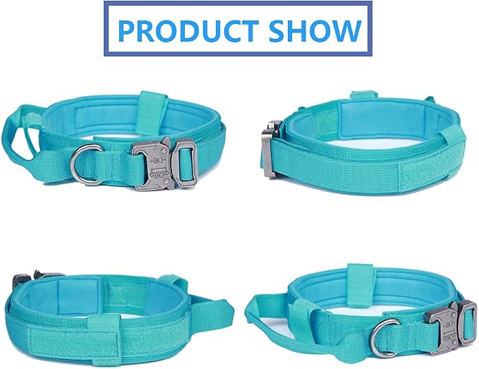 Tactical Dog Collar and Leash Set for Large Dogs with Control Handle,Blue | 1000D Heavy-Duty Nylon Fabric,Quick-Release Metal Buckle,Adjustable Fit,Soft-Padded Webbing,D-Ring,for Training & Hiking,XXL