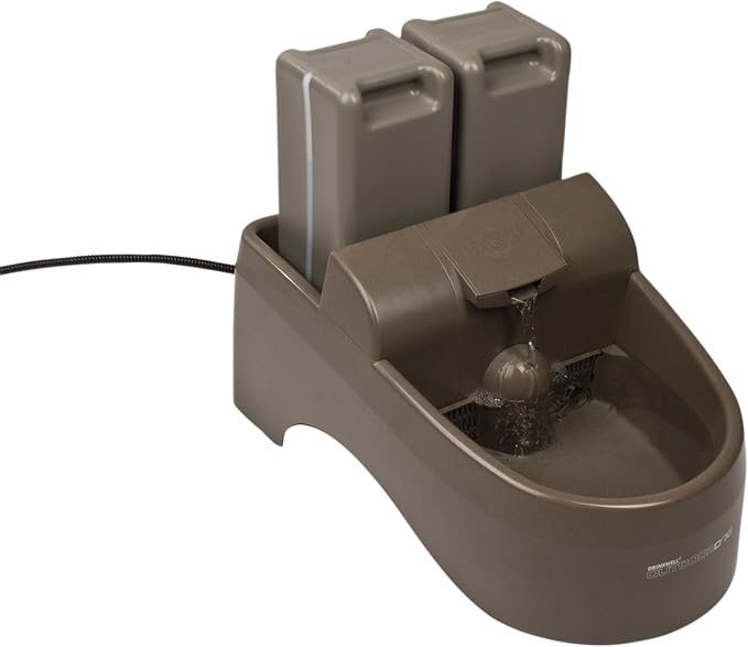 PetSafe Drinkwell Outdoor Dog Water Fountain, 2 Reservoirs, 450 oz, Taupe | Falling Stream Encourages Drinking, Replaceable Carbon Filter, UV-Resistant, Deep-Sided Drinking Bowl to Reduce Spills
