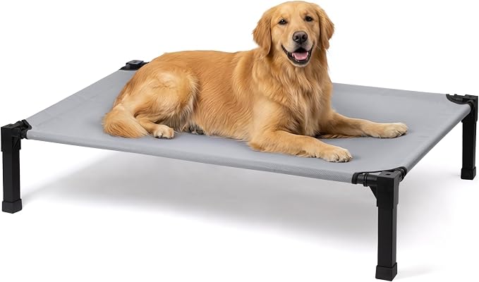 Elevated Outdoor Dog Bed, Raised Dog Bed with Steel Framed 51in | Cooling Elevated Pet Cot with Non-Slip Feet, and Waterproof, Washable, Breathable Teslin Mesh