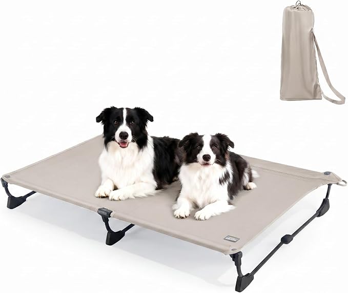 Upgraded Non-Slip Daisy Cot, XL Foldable Elevated Dog Bed, Portable Raised Outdoor Folding Dog Cot for Camping/Home, Chew Proof Waterproof Heavy Duty Up to 160 Lbs, Brown, 49"x 33"