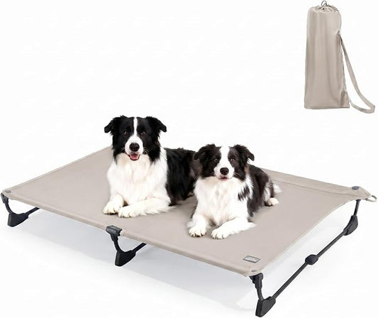 Upgraded Non-Slip Daisy Cot, XL Foldable Elevated Dog Bed, Portable Raised Outdoor Folding Dog Cot for Camping/Home, Chew Proof Waterproof Heavy Duty Up to 160 Lbs, Brown, 49"x 33"