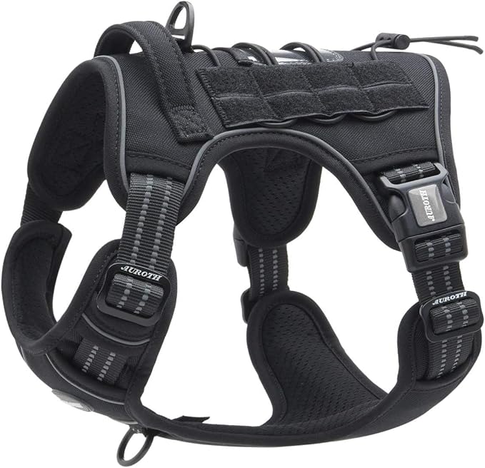 AUROTH Tactical Dog Harness for Large Dogs No Pull Adjustable Pet Harness Reflective Working Training Easy Control Pet Vest Military Service Dog Harnesses Black XXL