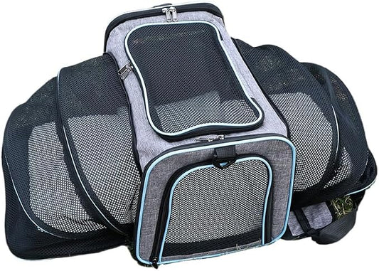 Airline Approved Expandable Pet Carrier for Cats & Small Dogs up to 6kg - Foldable, 3-Way Carry for Airplane & Outdoor (Grayish Blue,Small)