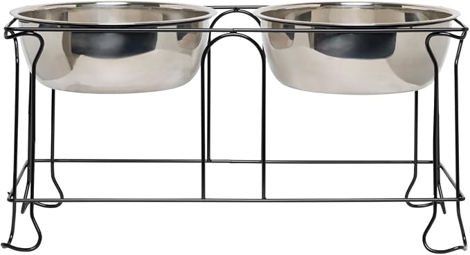 YML 10-Inch Wrought Iron Stand with Double Stainless Steel Feeder Bowls