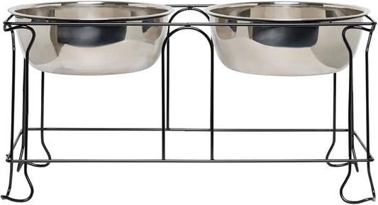 YML 10-Inch Wrought Iron Stand with Double Stainless Steel Feeder Bowls