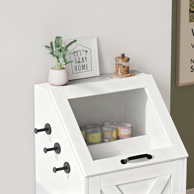 Dog Feeding Station with 2 Elevated Bowls, Dog Food Storage Cabinet with Pet Toy Organizer and Flip Top Pet Feeding Station,Hidden Pet Feeder Station for Cats and Dogs(Dog Feeding Station-White)