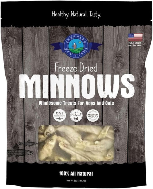 Shepherd Boy Farms Freeze Dried Dog and Cat Treats, Minnows, All Natural Single Ingredient Freeze-Dried Dog Treat & Snacks, Made in USA, High in Protein, Essential Nutrition of Raw Food, 5oz