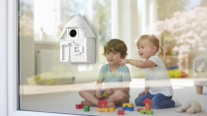 Water Proof Window Bird House for Outside, Composite Material Window View Birdhouse, Wren House for Viewing Inside, Wall Moutable, 10 Years Performance, Morden Style, White Color, 1.25" Hole