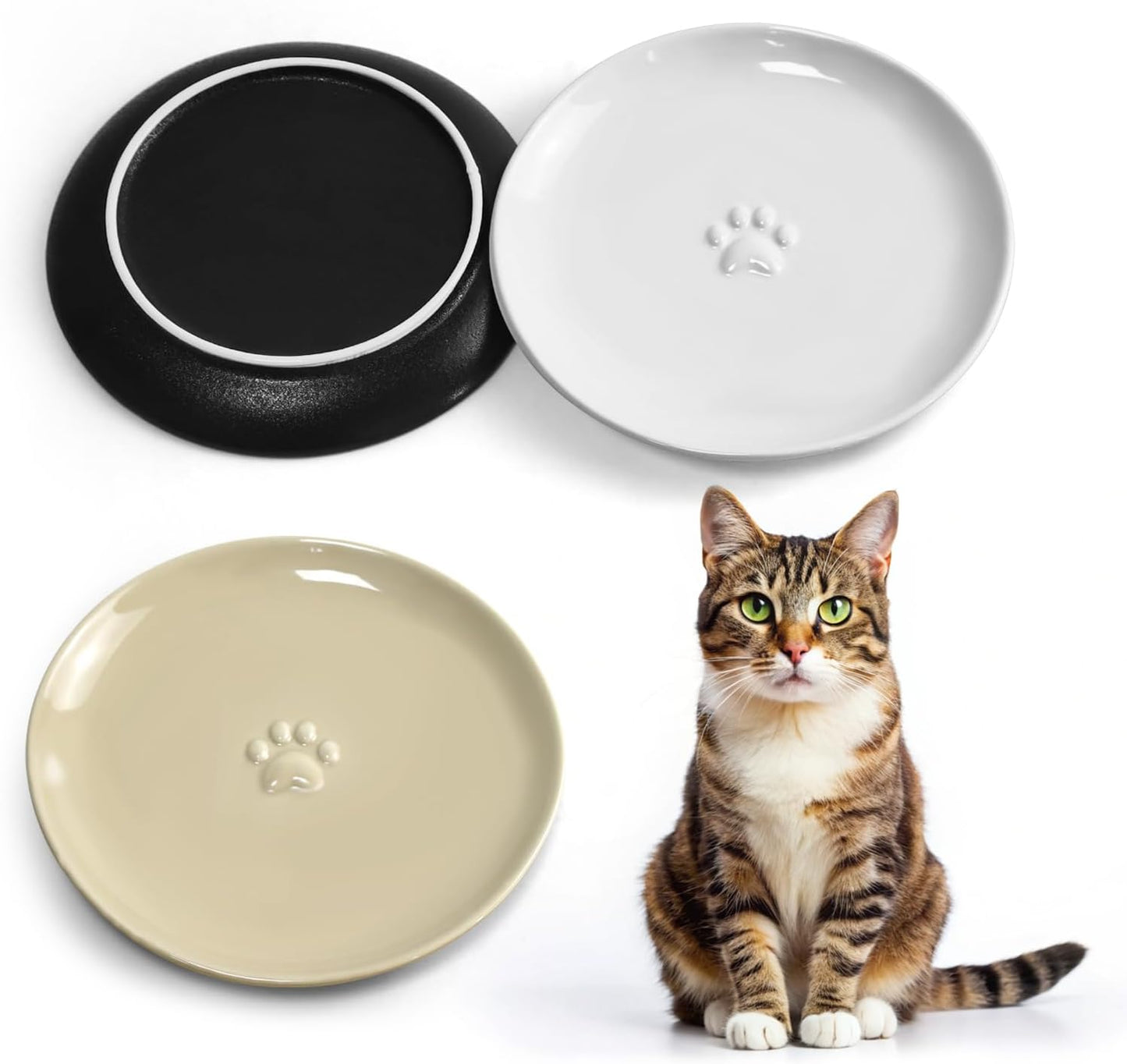 3PCS Cat Food Bowl,Ceramic Cat Dish for Indoor Cats,Wide Shallow Cat Bowls for Dry and Wet Food,Anti Whisker Fatigue Cat Plates for Kitten Cats or Dogs