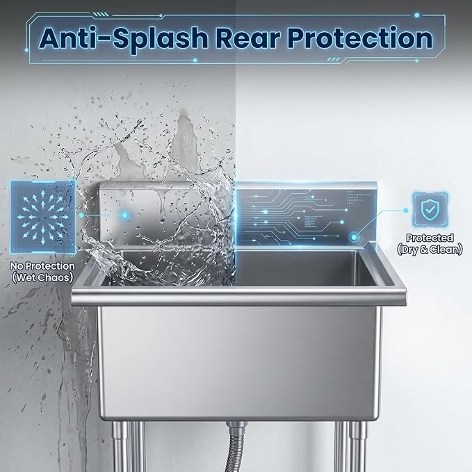 304 Utility Sink, Laundry Tub, Single Bowl; Heavy Wash Basin for Garage