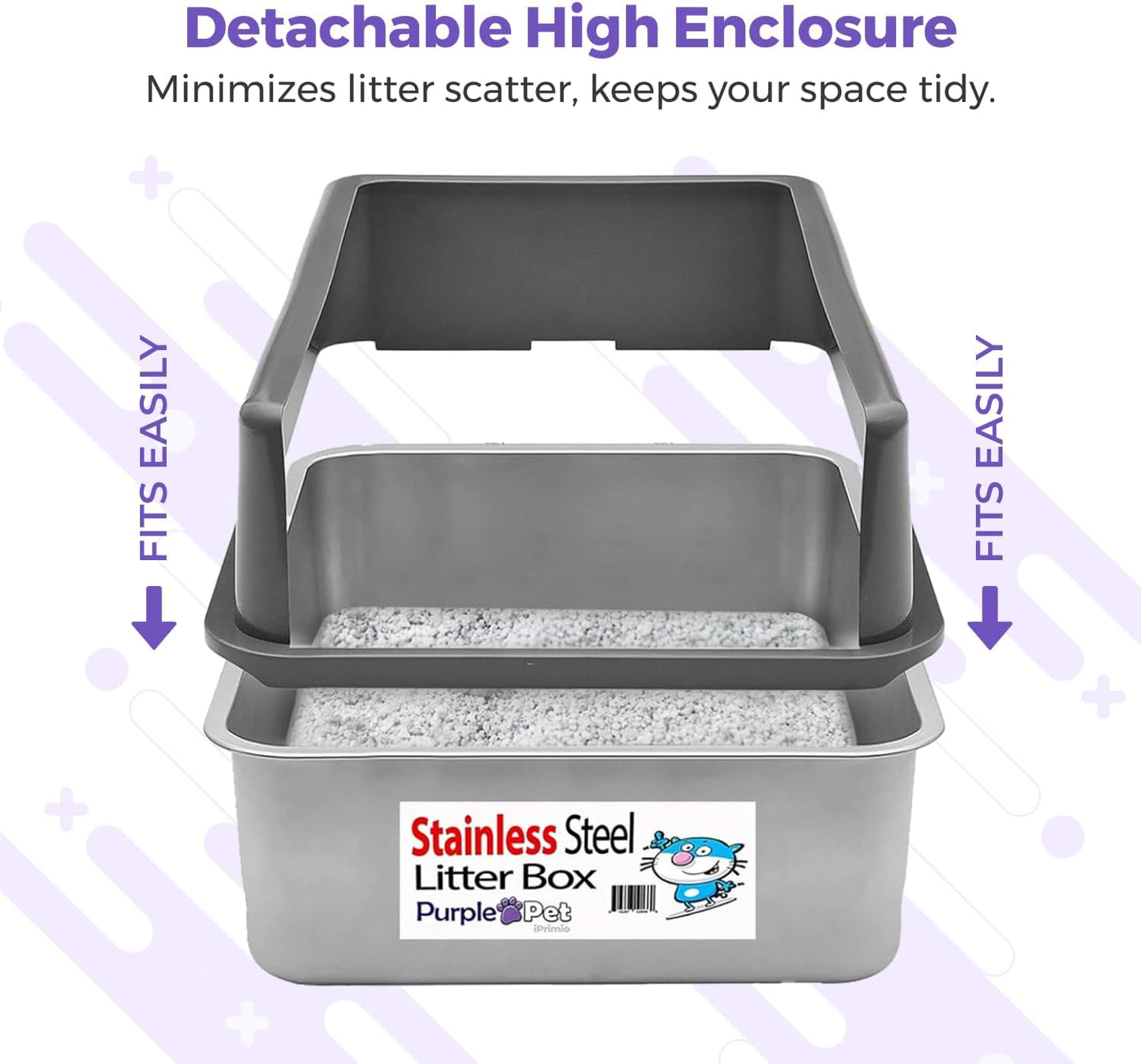 iPrimio - Stainless Steel Litter Box for Cats - Enclosed Sides and Easy to Clean - Includes High-Sided Litter Box, Scooper for Extra Litter Scatter Protection - XL Size for Big Cats - 23.5"x15.5"x6"