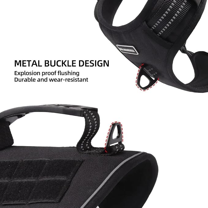 Tactical Dog Harness with Leash for Large Dogs, No Pull Adjustable Dog Harness, Reflective K9 Working Pet Vest for Walking, Training (Black, S)
