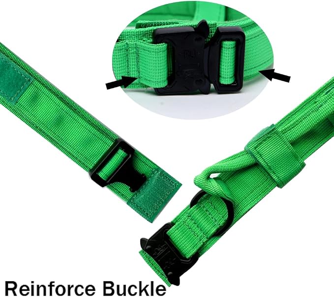 Tactical Dog Collar for Large Dogs with Control Handle,Bright Green,M | 1000D Heavy-Duty Nylon Fabric,Quick-Release Metal Buckle,Adjustable Fit,Soft-Padded Webbing,D-Ring,for Training & Hiking