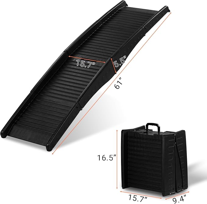 Dog Ramp, 61" Folding Pet Ramp for Car, SUV, Truck, Bed, Easy Access for Large Dogs Weight Bearing up to 150 Lbs, Non-Slip Step Surface, Lightweight Portable