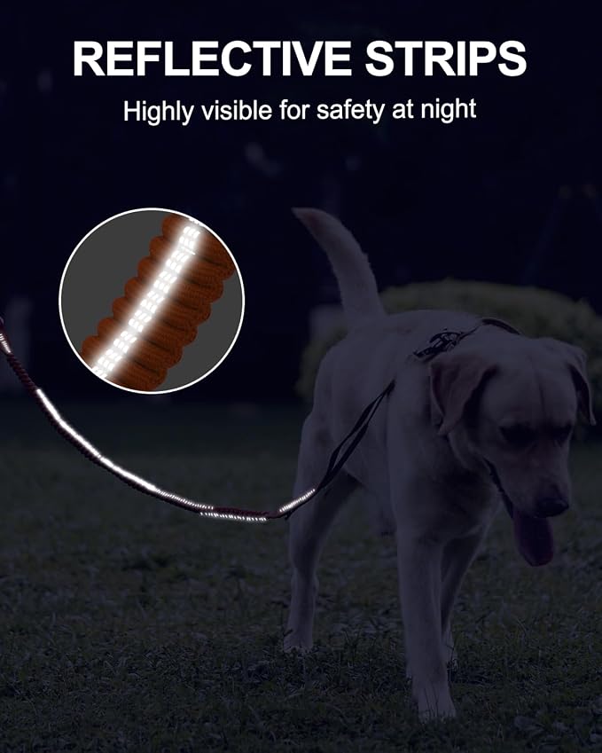 Joytale Tactical Bungee Dog Leash, Shock Absorbing No Pull, Orange | for Large Dogs That Pull, 2 Padded Handles for Control, Car Seatbelt Clip, Reflective for Night Safety, Metal Frog Clip
