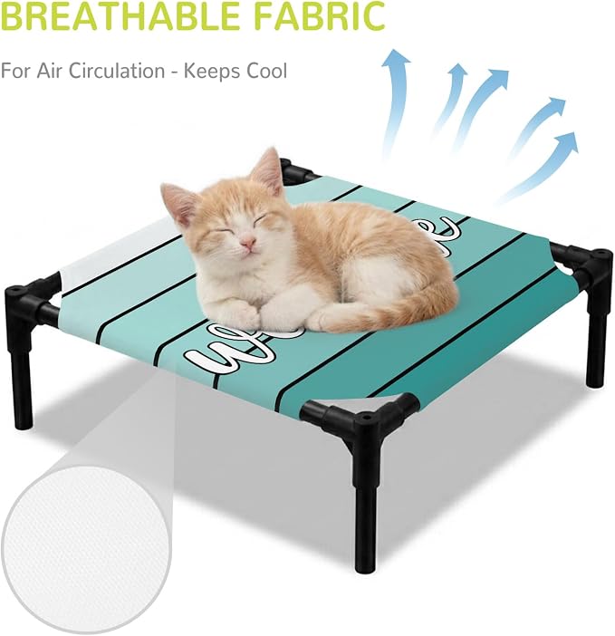 Outdoor Elevated Dog Bed for Small Dogs, Teal Green Wooden Grain Breathable Cooling Raised Dog Cot for Indoor/Outdoor, Gradient Farmhouse Wood Plank Waterproof Elevated Pet Beds, S 20 x 20 in